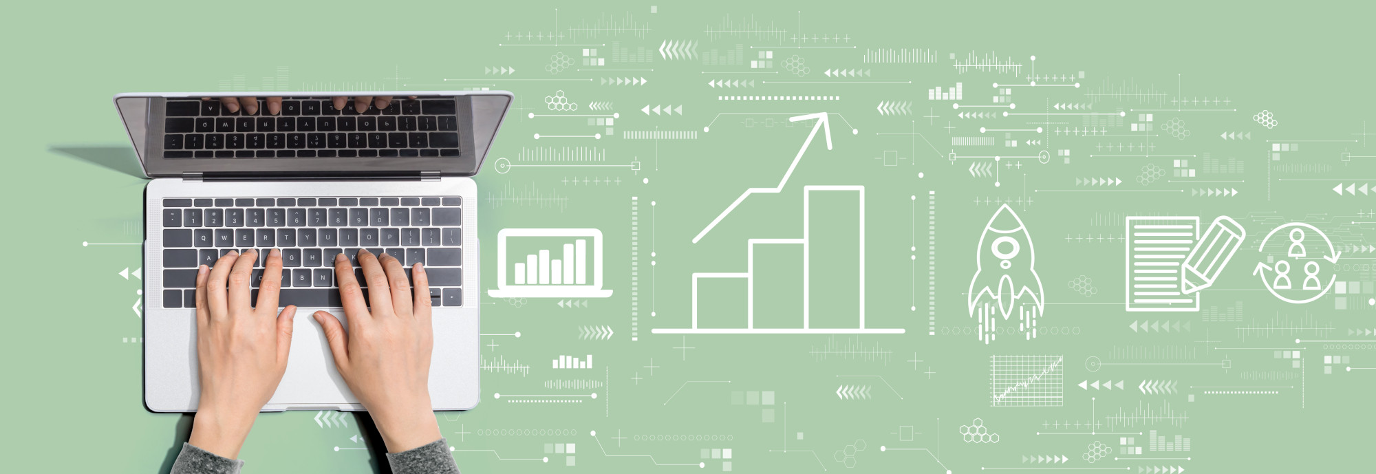 Laptop Typing Digital Marketing Growth Icons